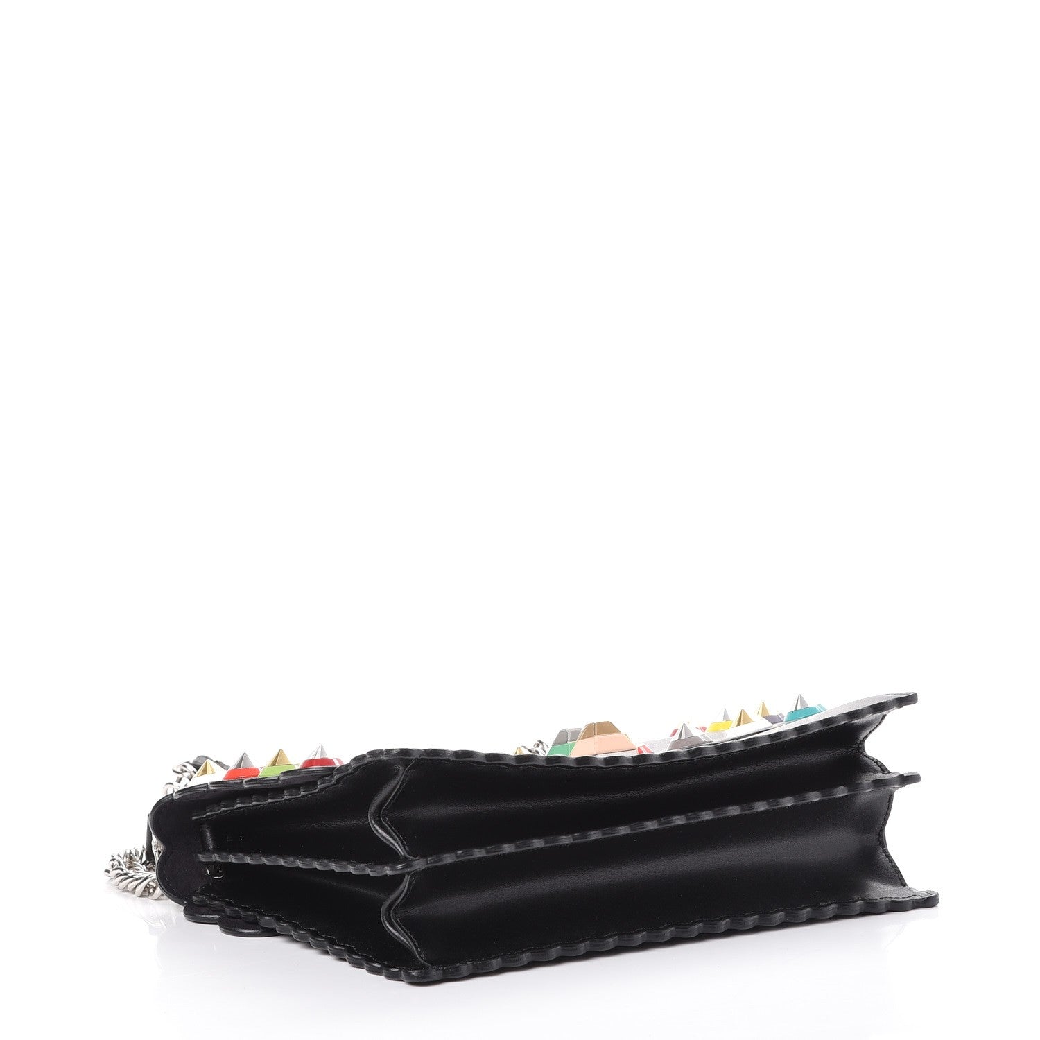 Fendi Vitello Liberty Scalloped Spike Studded Kan I Shoulder Bag Black Multicolor 4 of 7