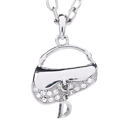 Christian Dior Crystal Saddle Bag Pendant Necklace Silver 4 of 5