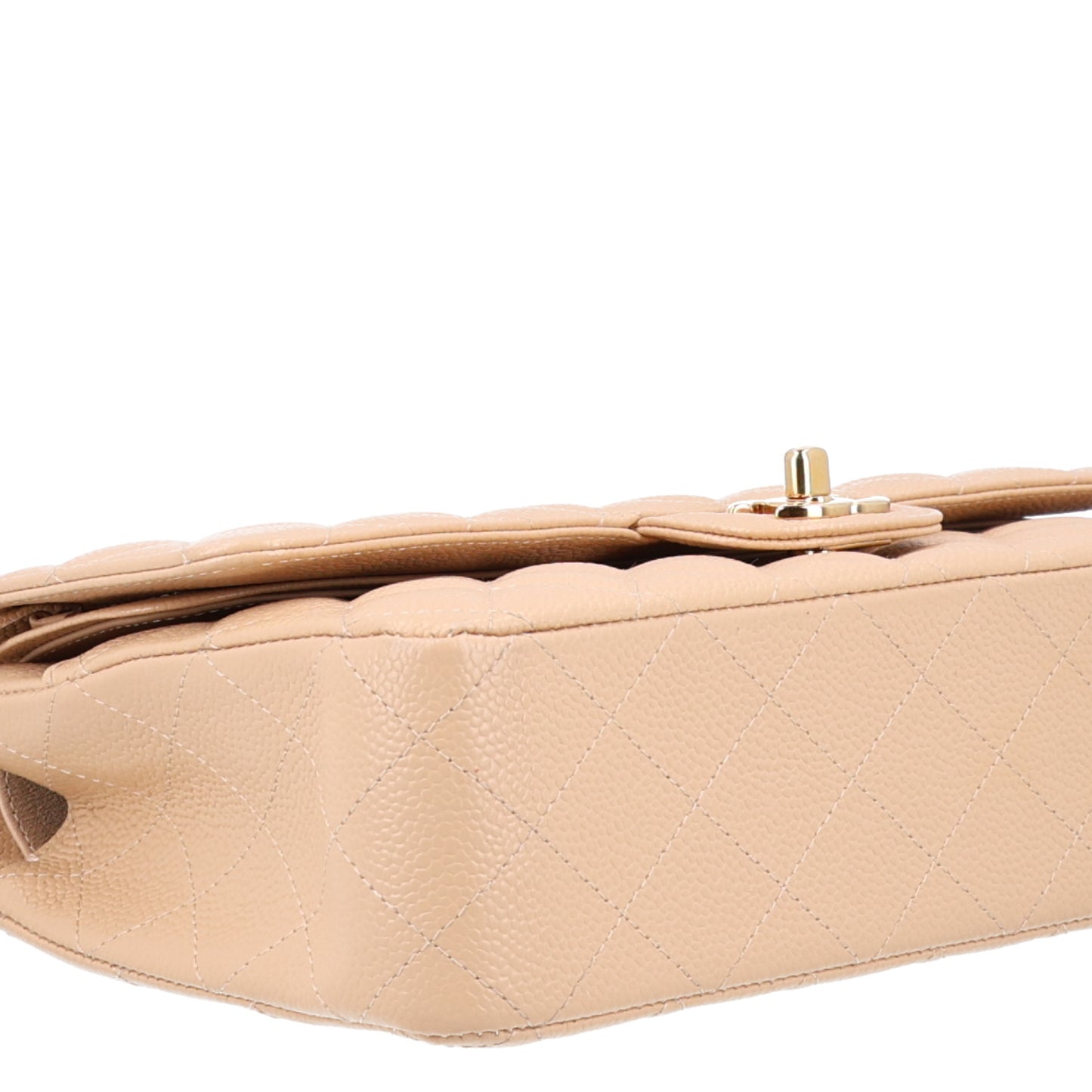 Caviar Quilted Medium Double Flap Beige