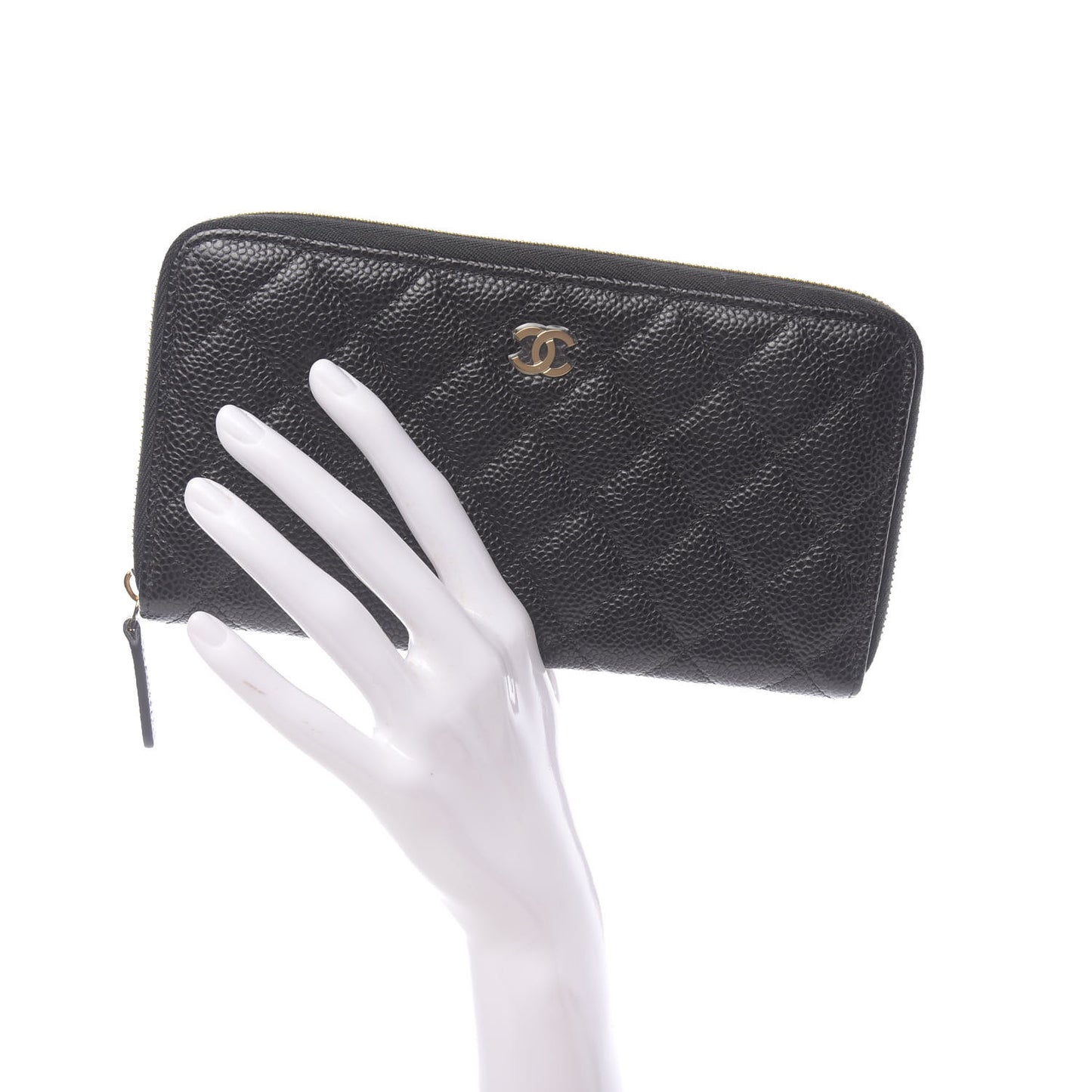 Caviar Quilted Large Gusset Zip Around Wallet Black