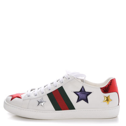 Gucci Calfskin Ayers Web Star Embroidered Mens Ace Sneakers 37.5 White Multi 1 of 14