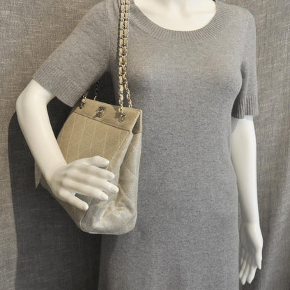 Chanel Metallic Linen Shoulder Bag Silver 3 of 11
