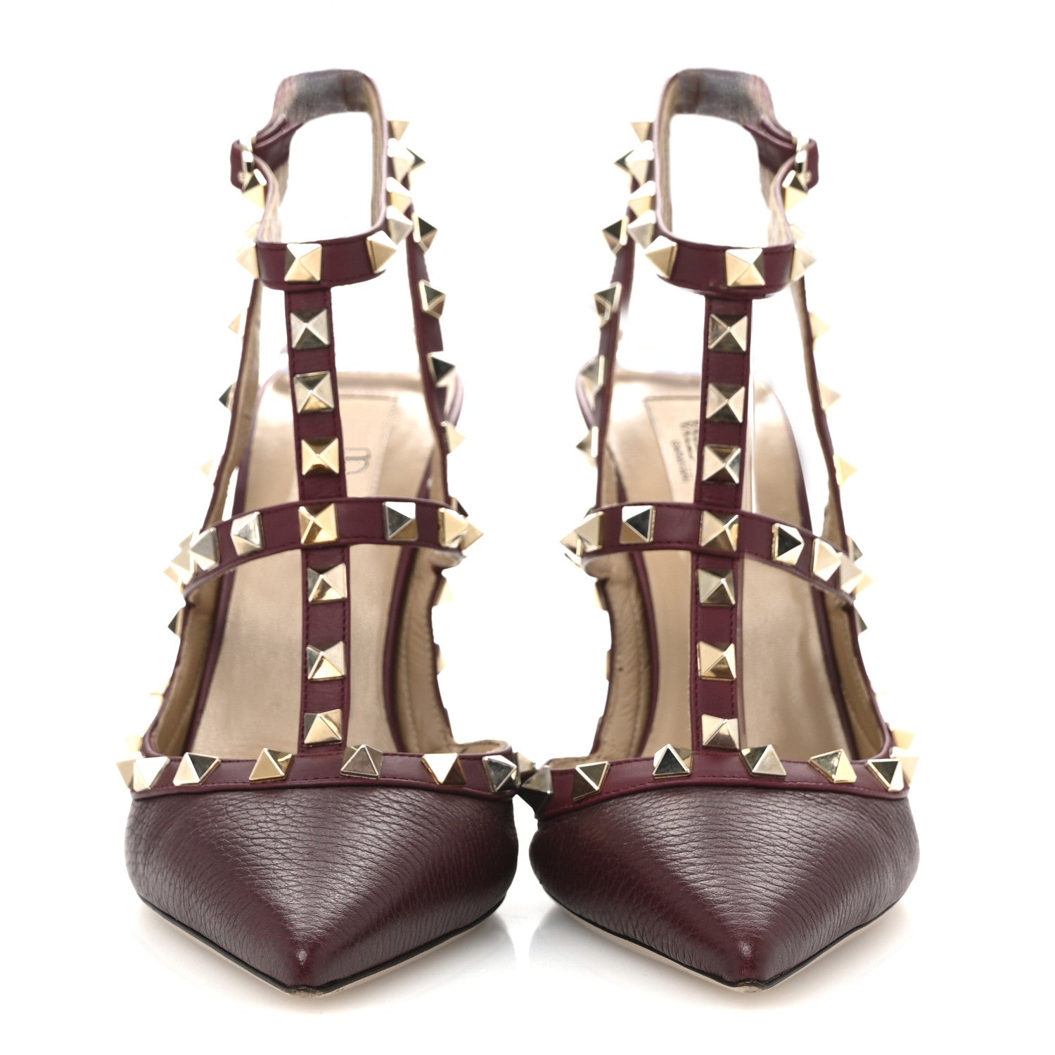 Valentino Garavani Pebbled Calfskin Rockstud Ankle Strap Pumps 38 Rubino 3 of 11