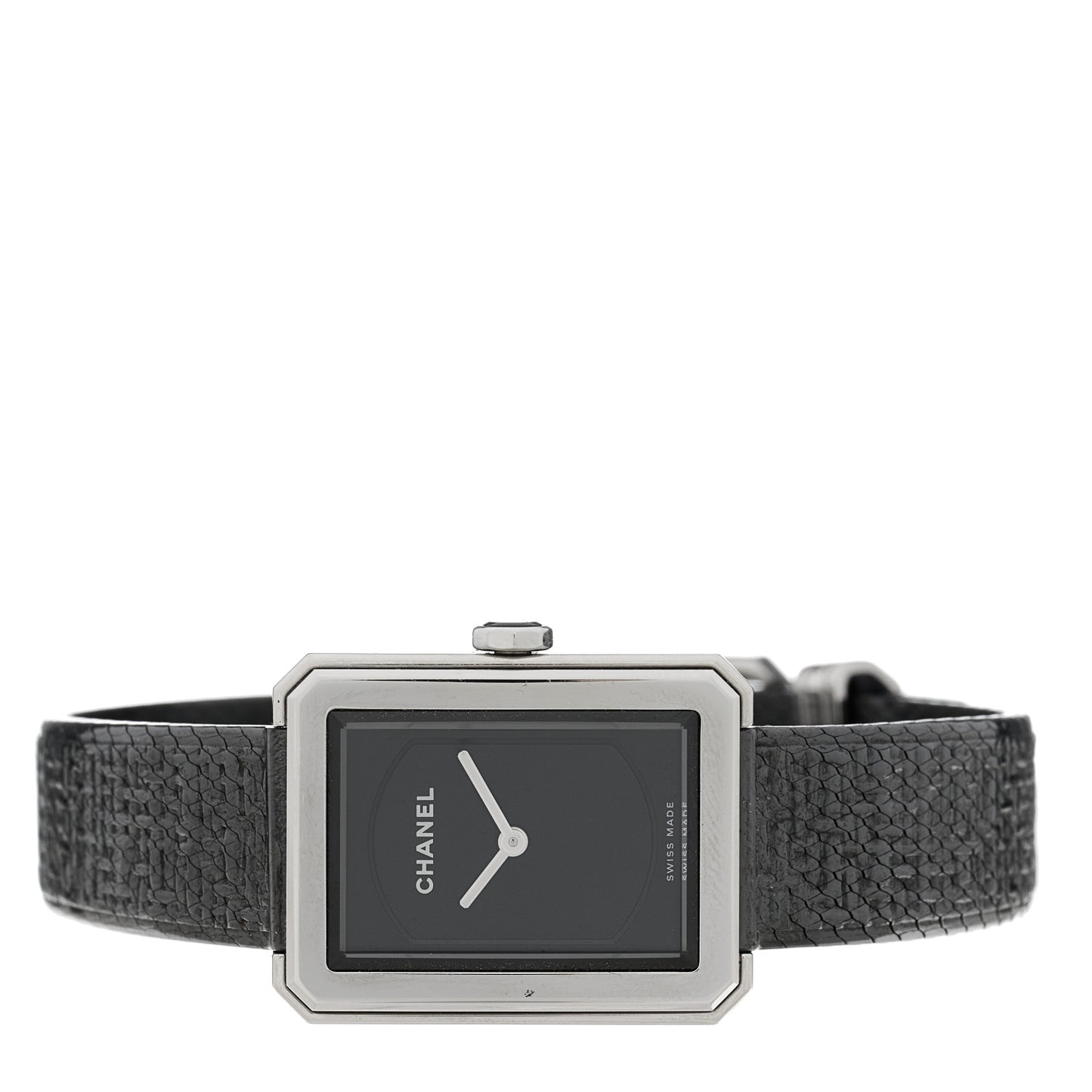 Stainless Steel Calfskin 21mm Boy-Friend Tweed Quartz Watch Black