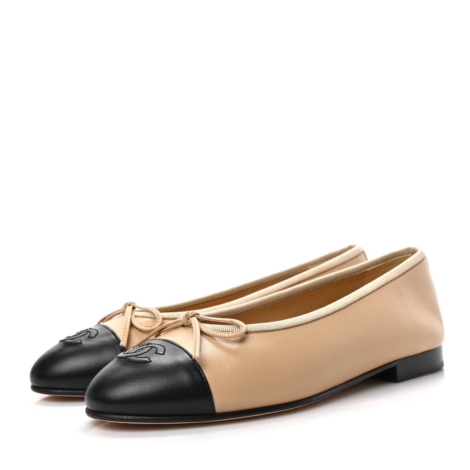 Chanel Lambskin Cap Toe Ballerina Flats 37 Beige Black 3 of 8