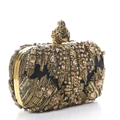 Alexander McQueen Mesh Satin Crystal Embellished Skull Box Clutch Gold 2 of 9