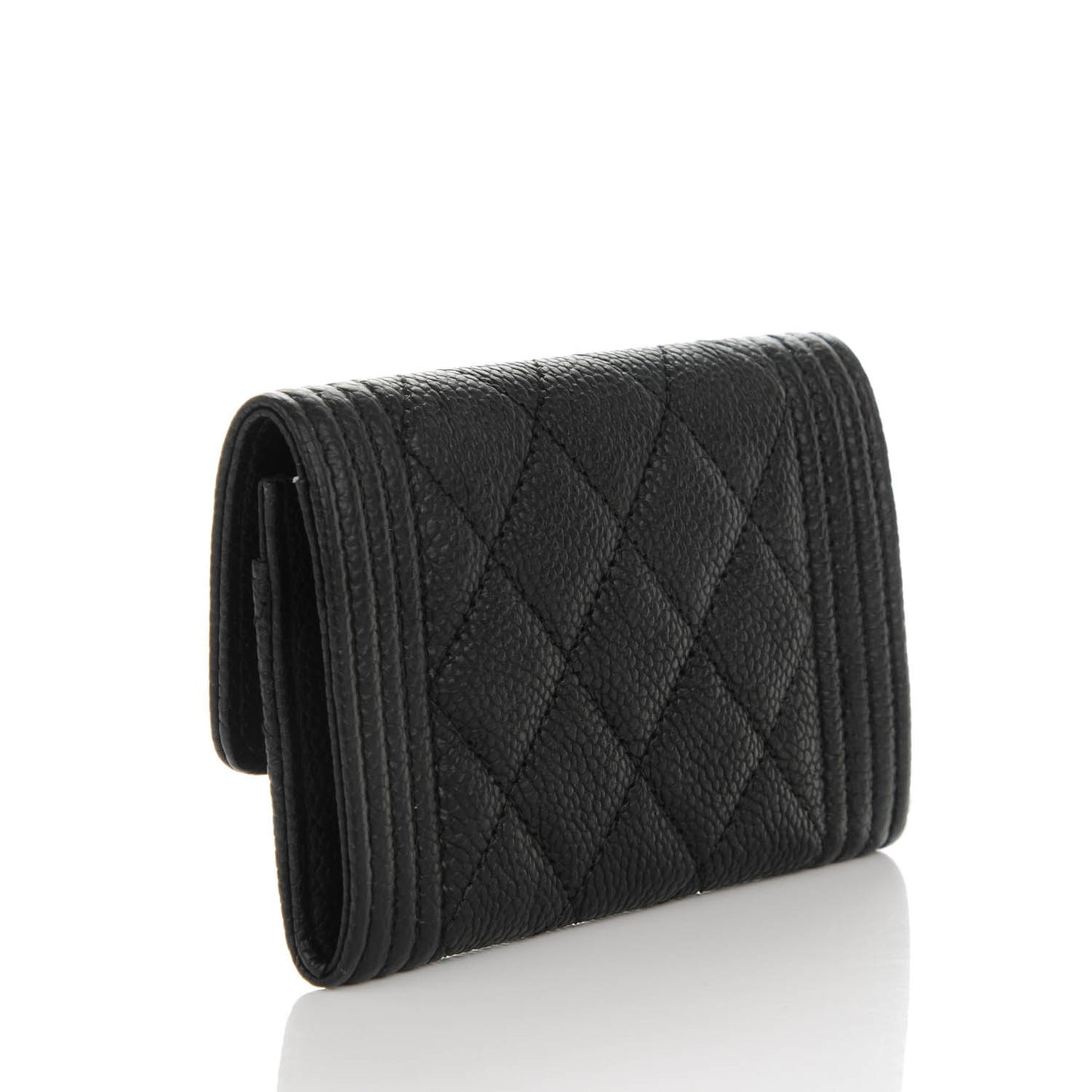 Caviar Quilted Boy Card Holder Wallet Black