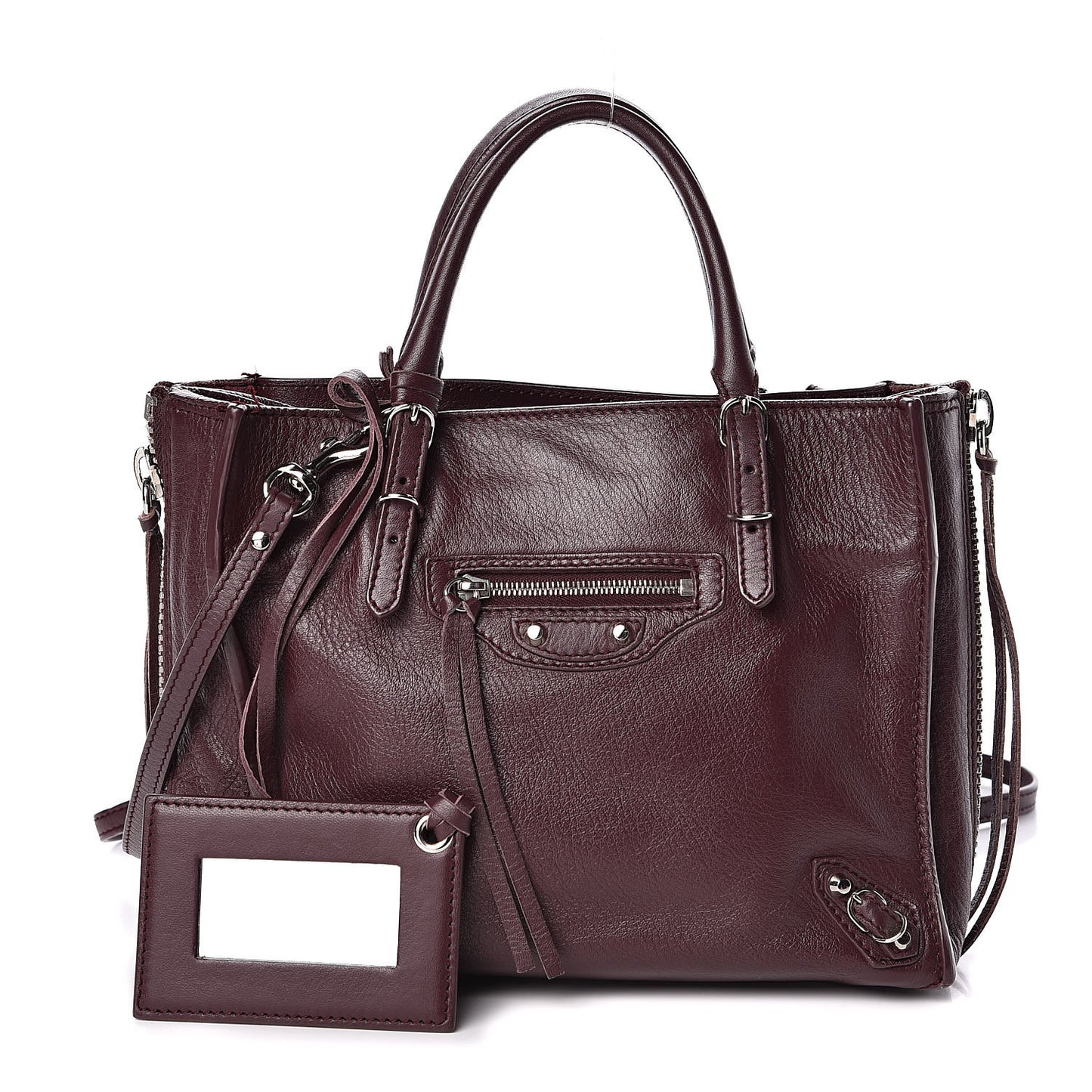 Calfskin Papier Mini A4 Zip Around Tote Rouge Aubergine