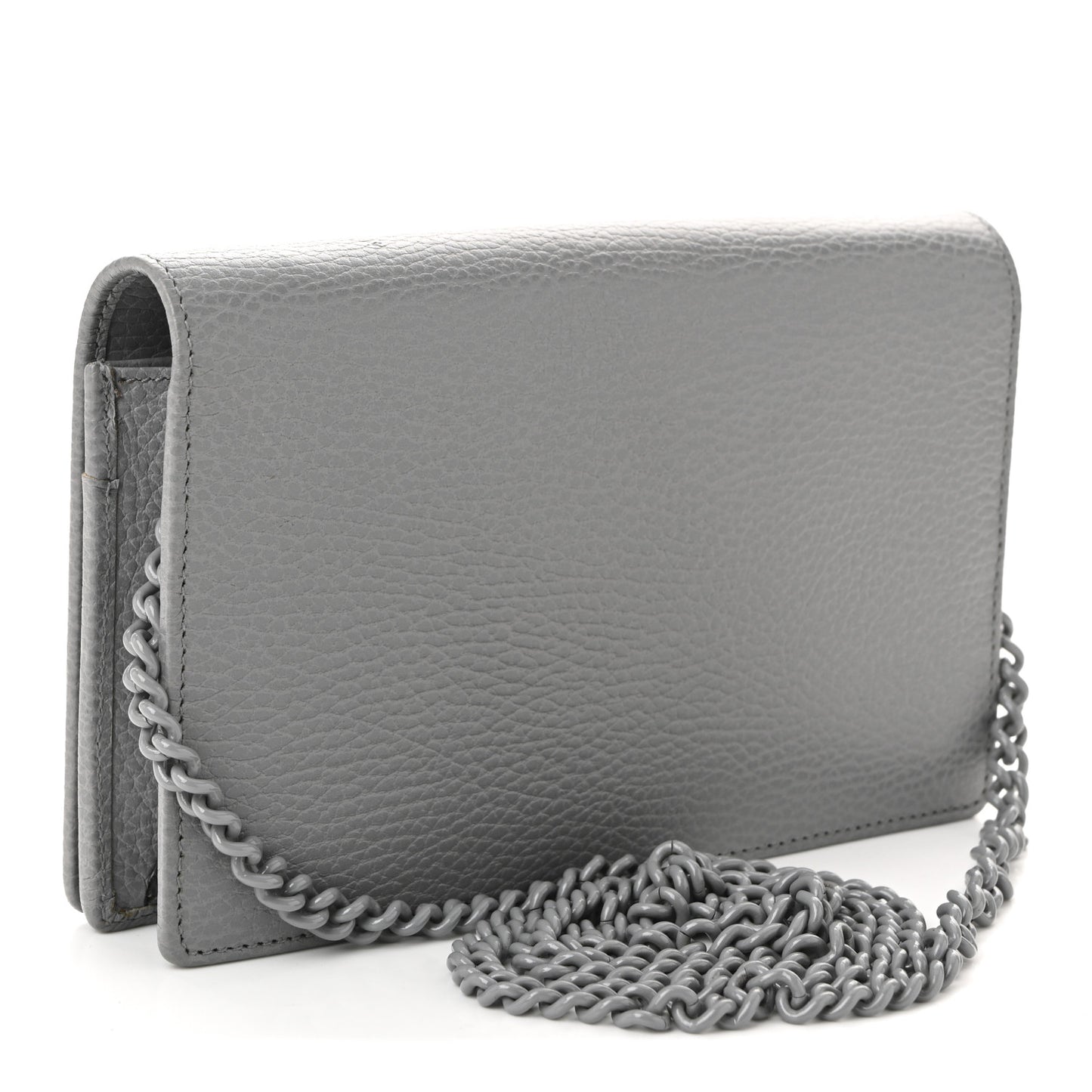 Dollar Calfskin Enamel Monochrome Mini GG Marmont Chain Wallet Deep Grey