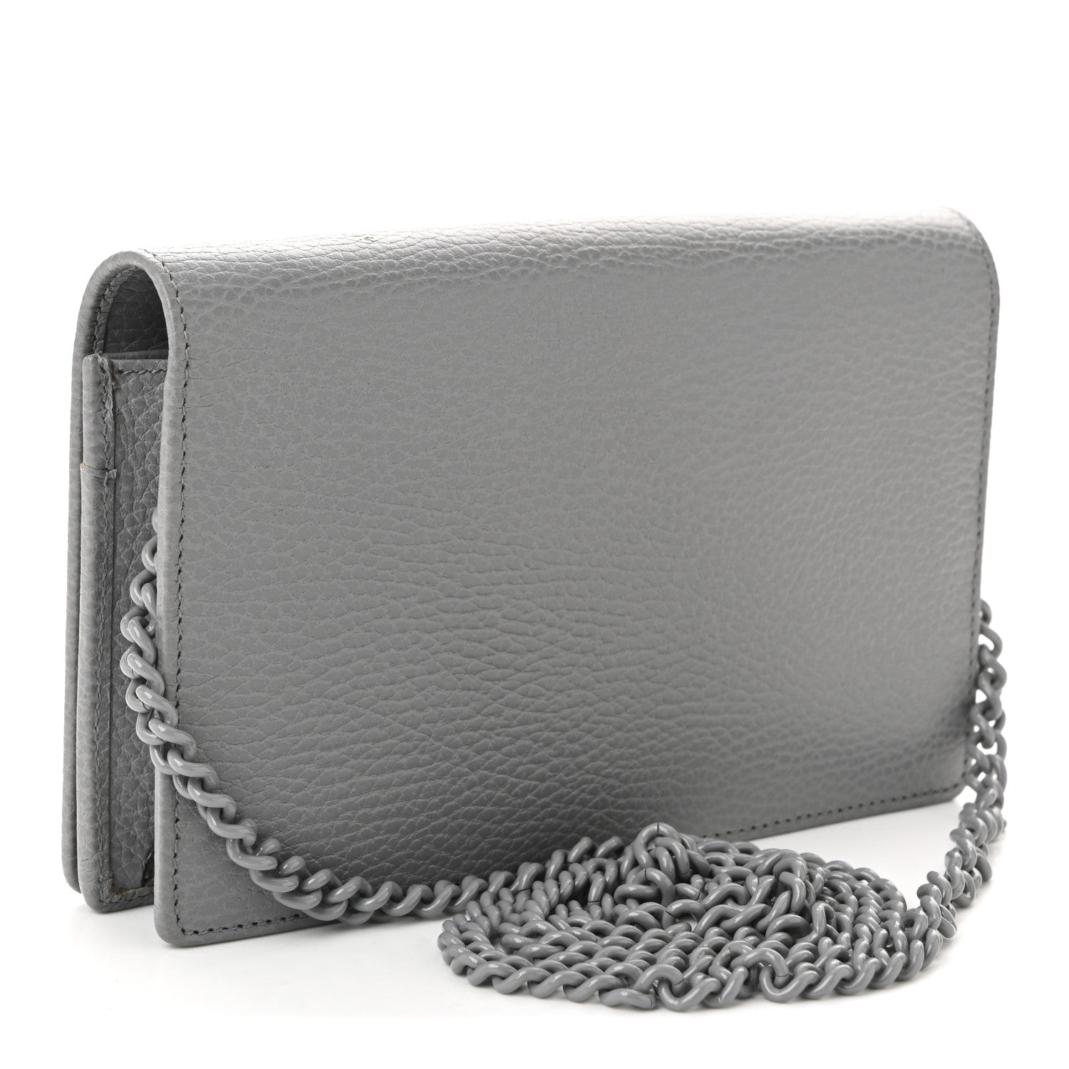 Gucci Dollar Calfskin Enamel Monochrome Mini GG Marmont Chain Wallet Deep Grey 3 of 10