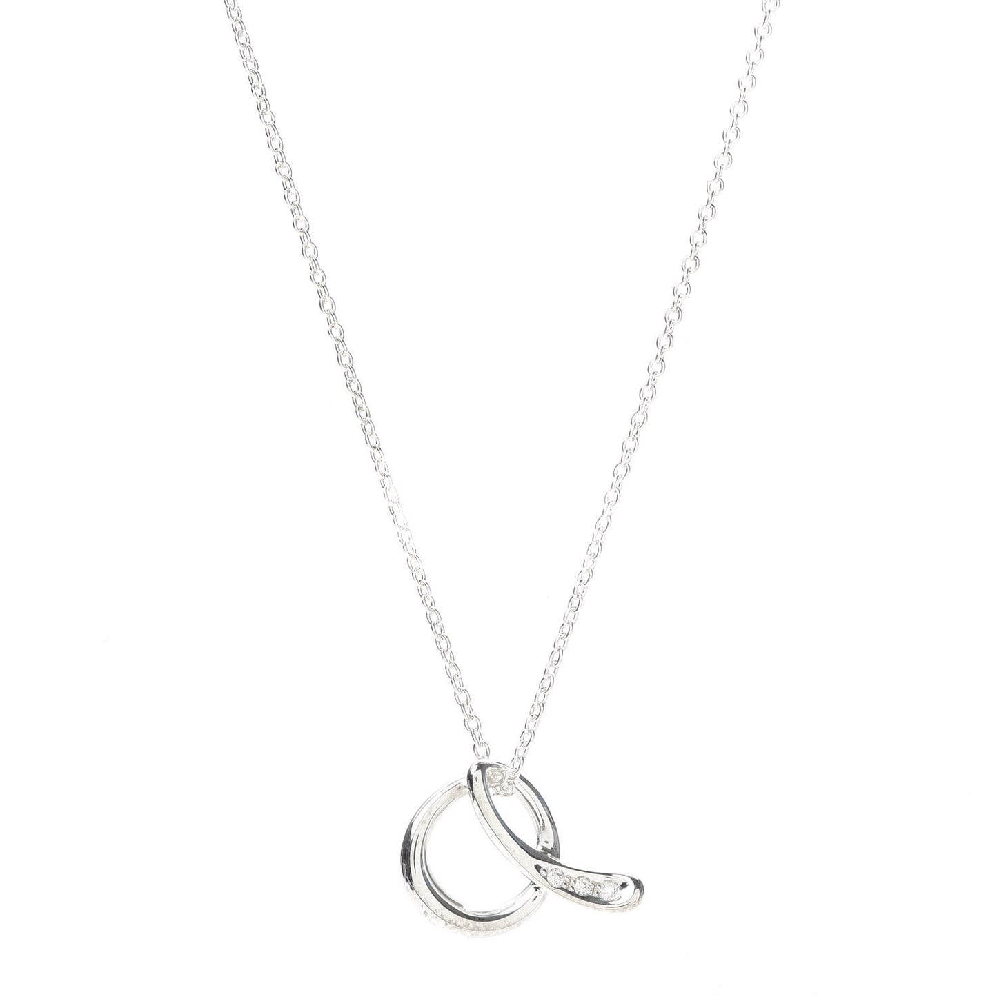 Sterling Silver Diamond Elsa Peretti Letter A Pendant Necklace