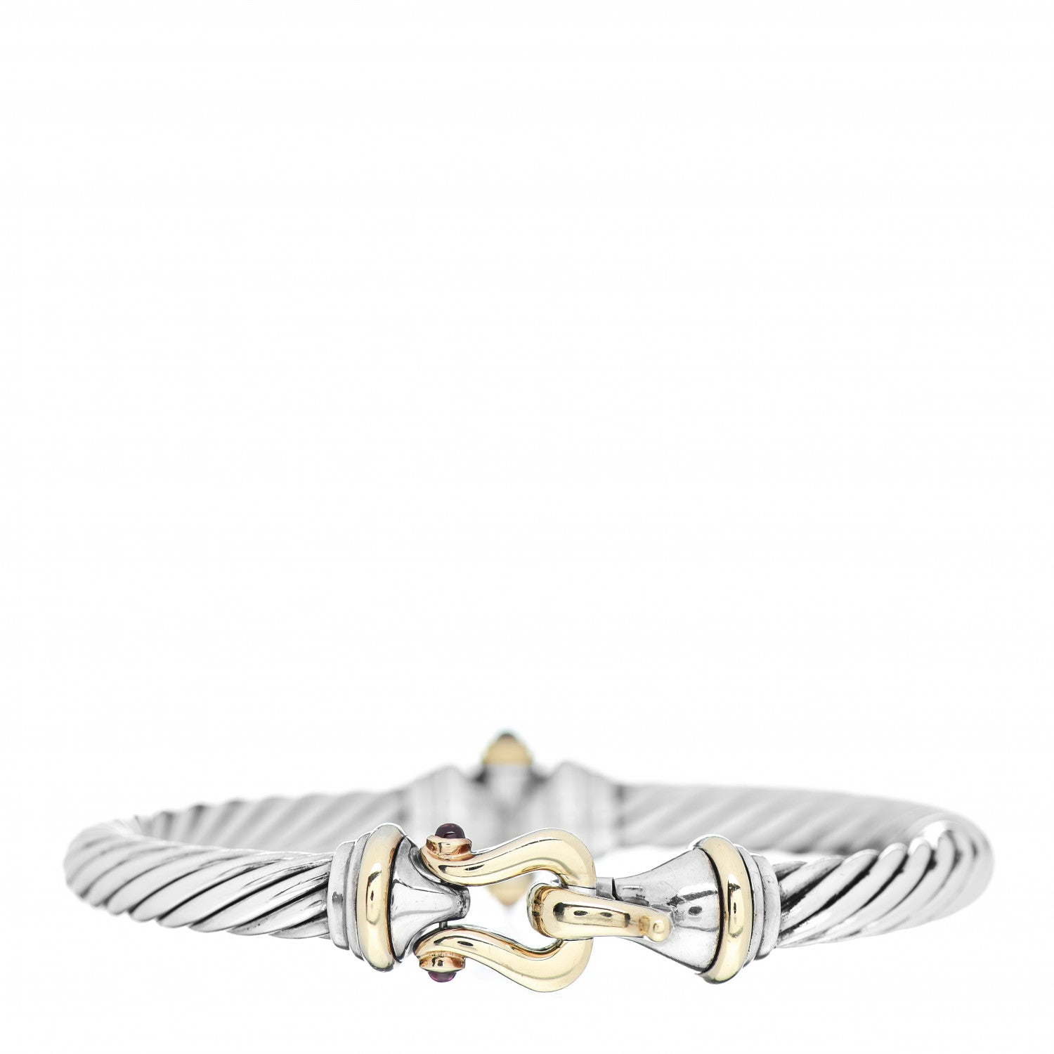 David Yurman Sterling Silver 14K Yellow Gold Rhodolite Garnet 7mm Cable Buckle Bracelet 1 of 4