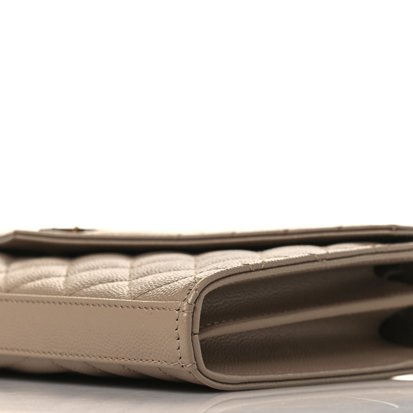 Grain De Poudre Mixed Matelasse Triquilt Monogram Chain Wallet Dark Beige