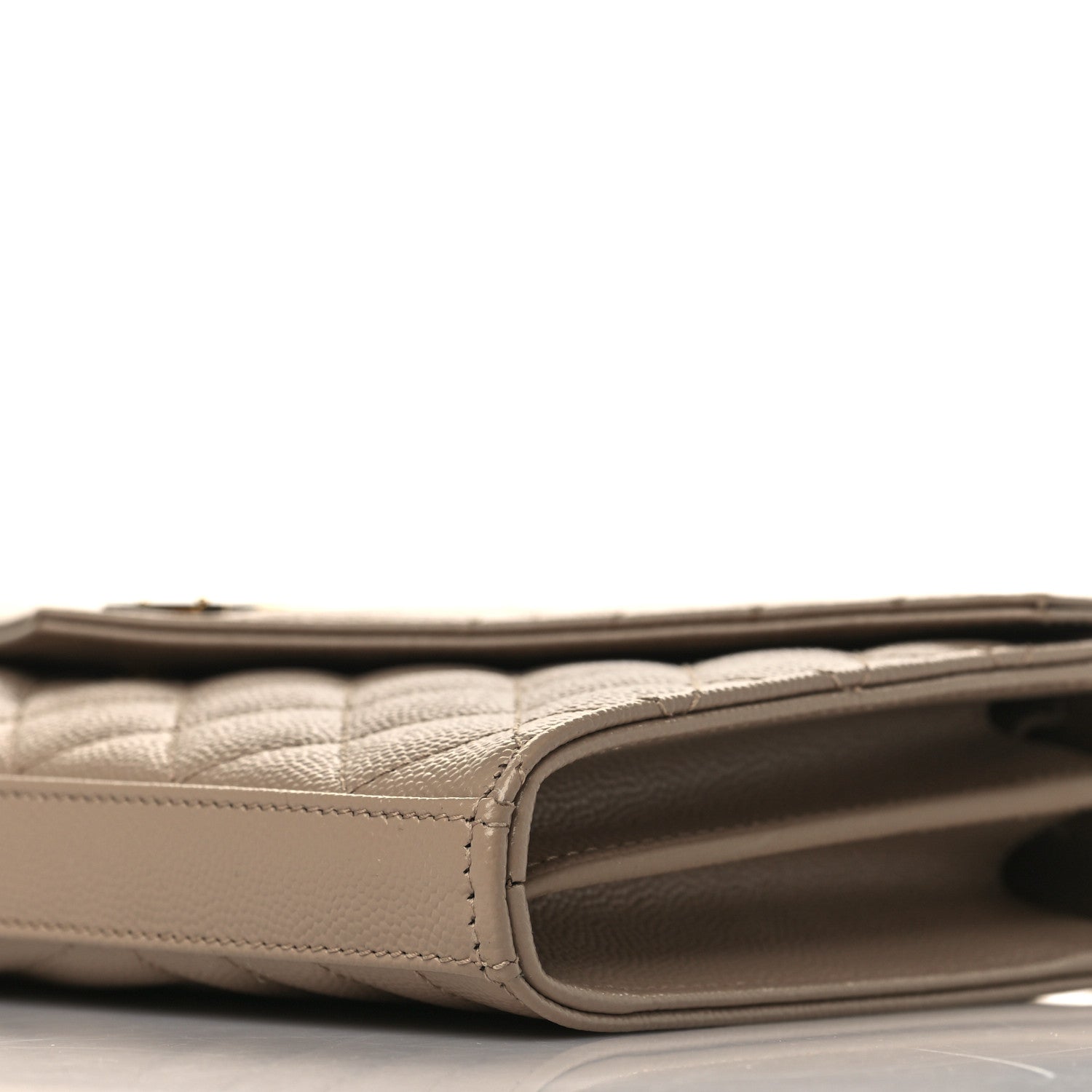 Saint Laurent Grain De Poudre Mixed Matelasse Triquilt Monogram Chain Wallet Dark Beige 8 of 8
