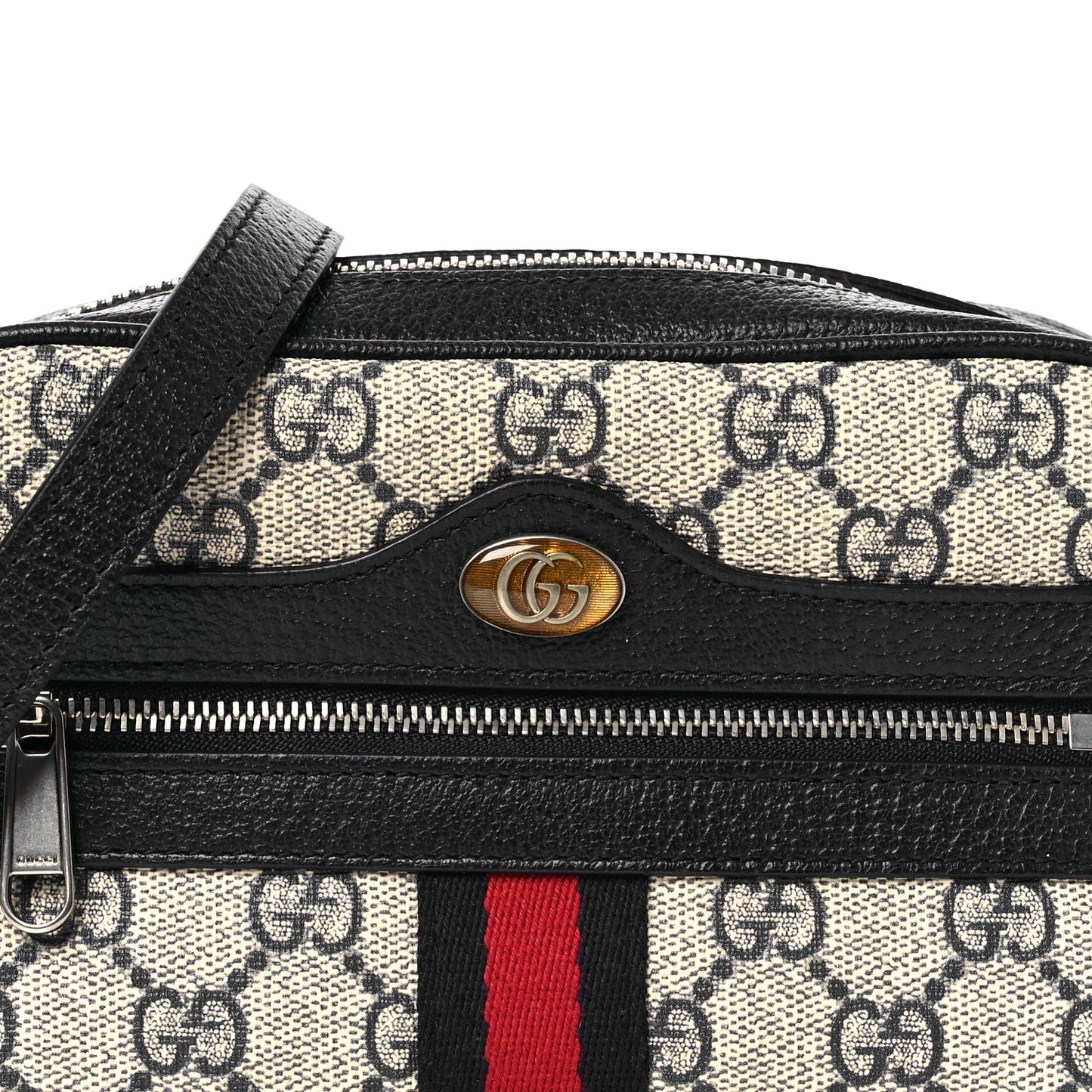 GG Supreme Monogram Textured Dollar Calfskin Web Mini Ophidia Shoulder Bag Beige Blue
