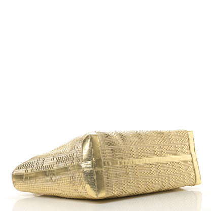 Fendi Canvas Metallic Calfskin Woven FF Roll Tote Gold 4 of 16