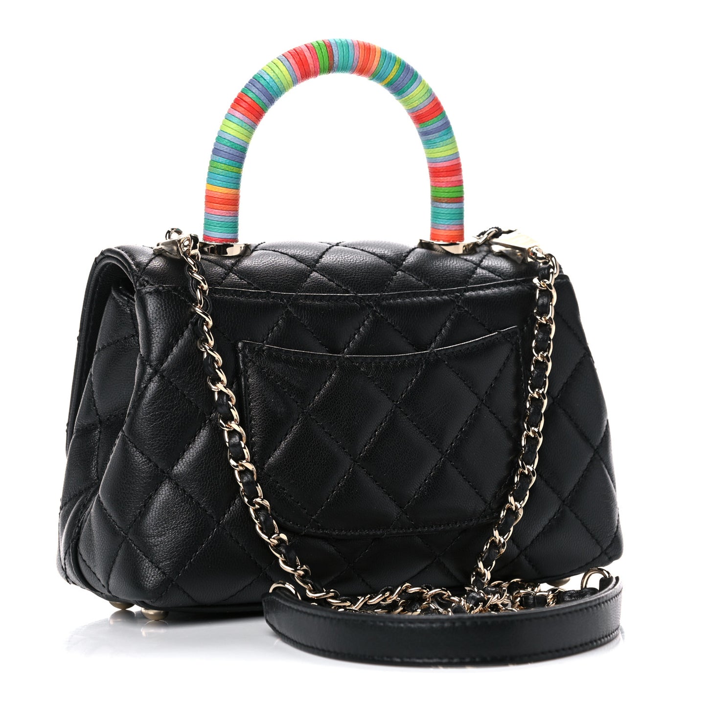 Goatskin Quilted Rainbow Extra Mini Coco Handle Flap Black