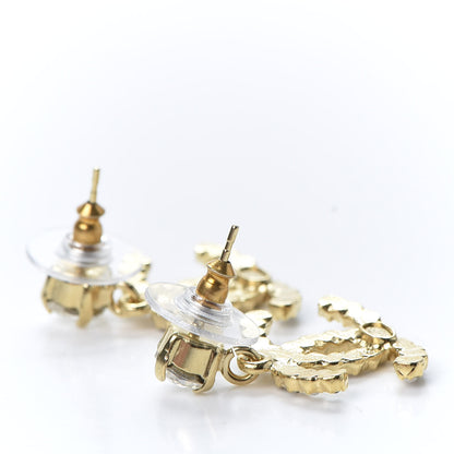 Chanel Resin Crystal Pearl CC Drop Earrings Gold Black 3 of 5
