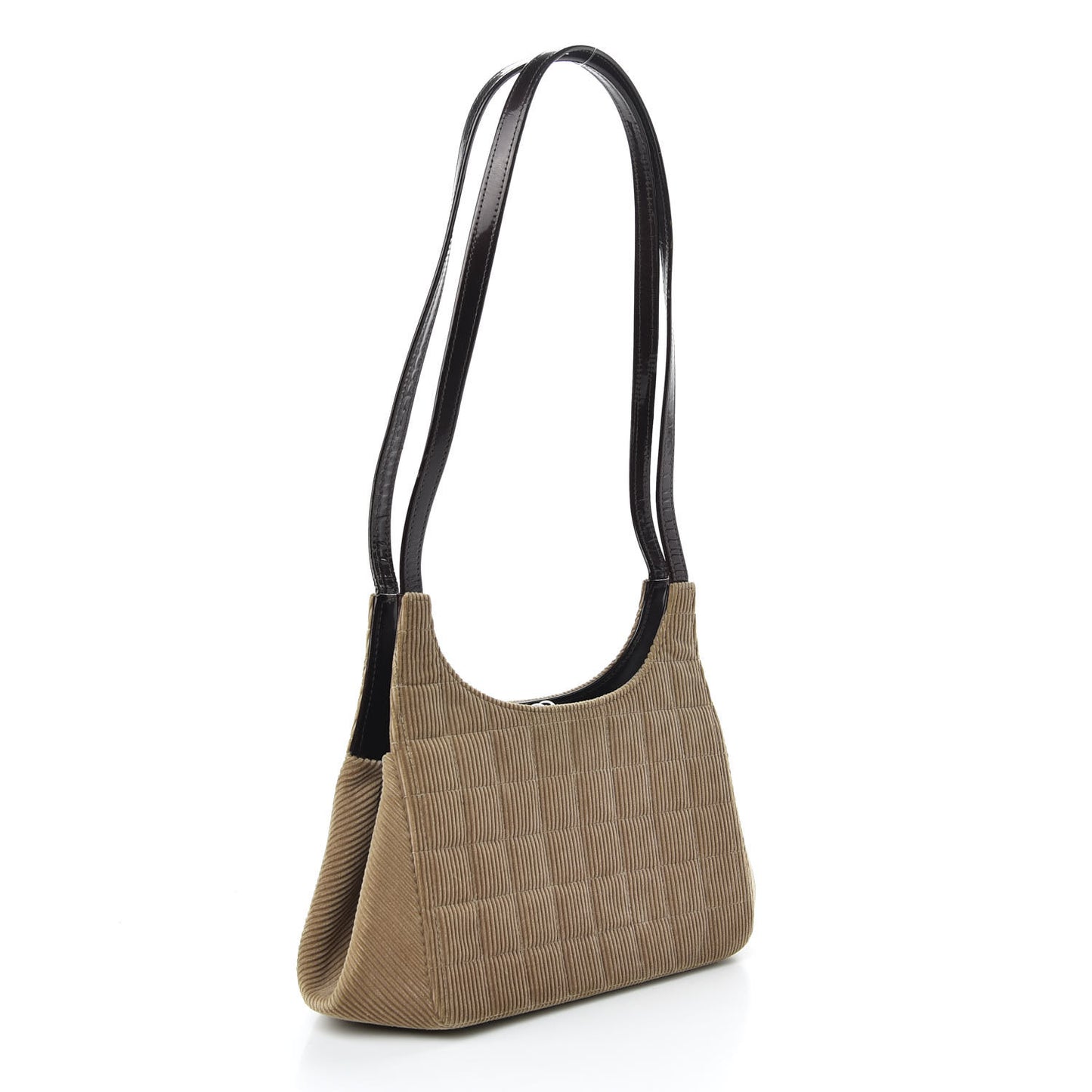 Corduroy Quilted Chocolate Bar Kiss Lock CC Shoulder Bag Brown