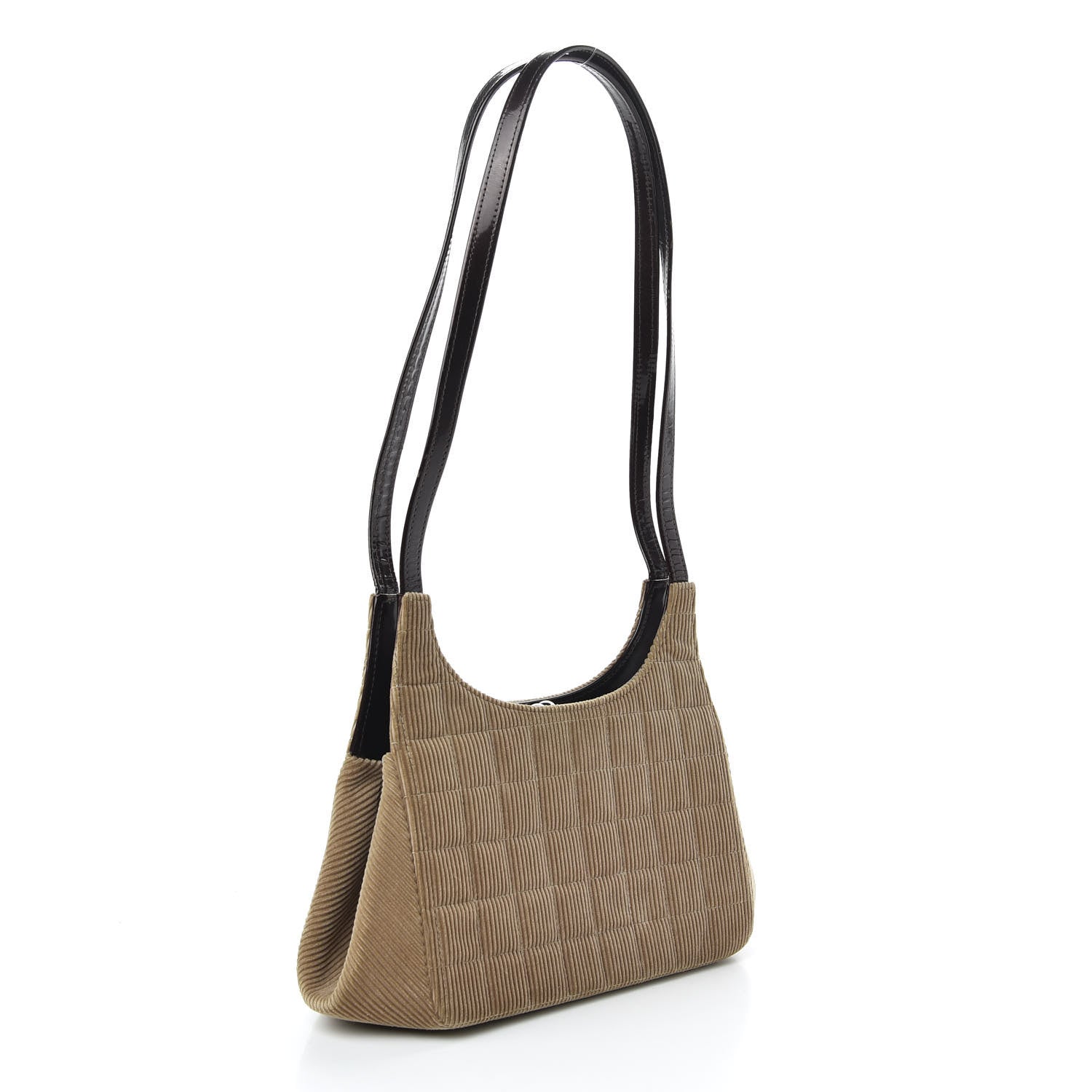 Chanel Corduroy Quilted Chocolate Bar Kiss Lock CC Shoulder Bag Brown 3 of 10