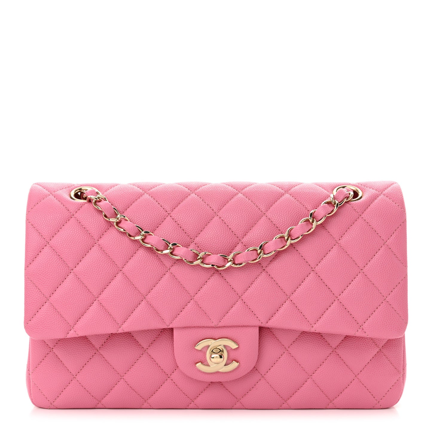 Caviar Quilted Medium Double Flap Pink