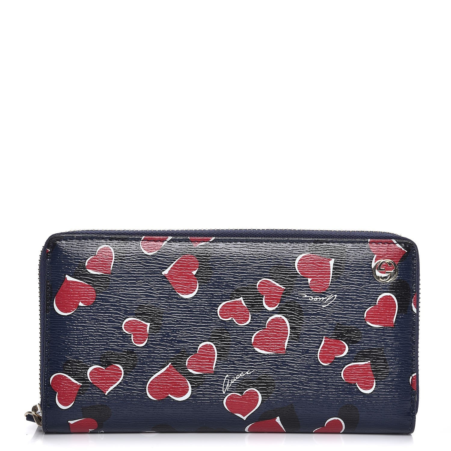 Gucci Calfskin Heartbeat Print Zip Around Wallet Blue 1 of 8