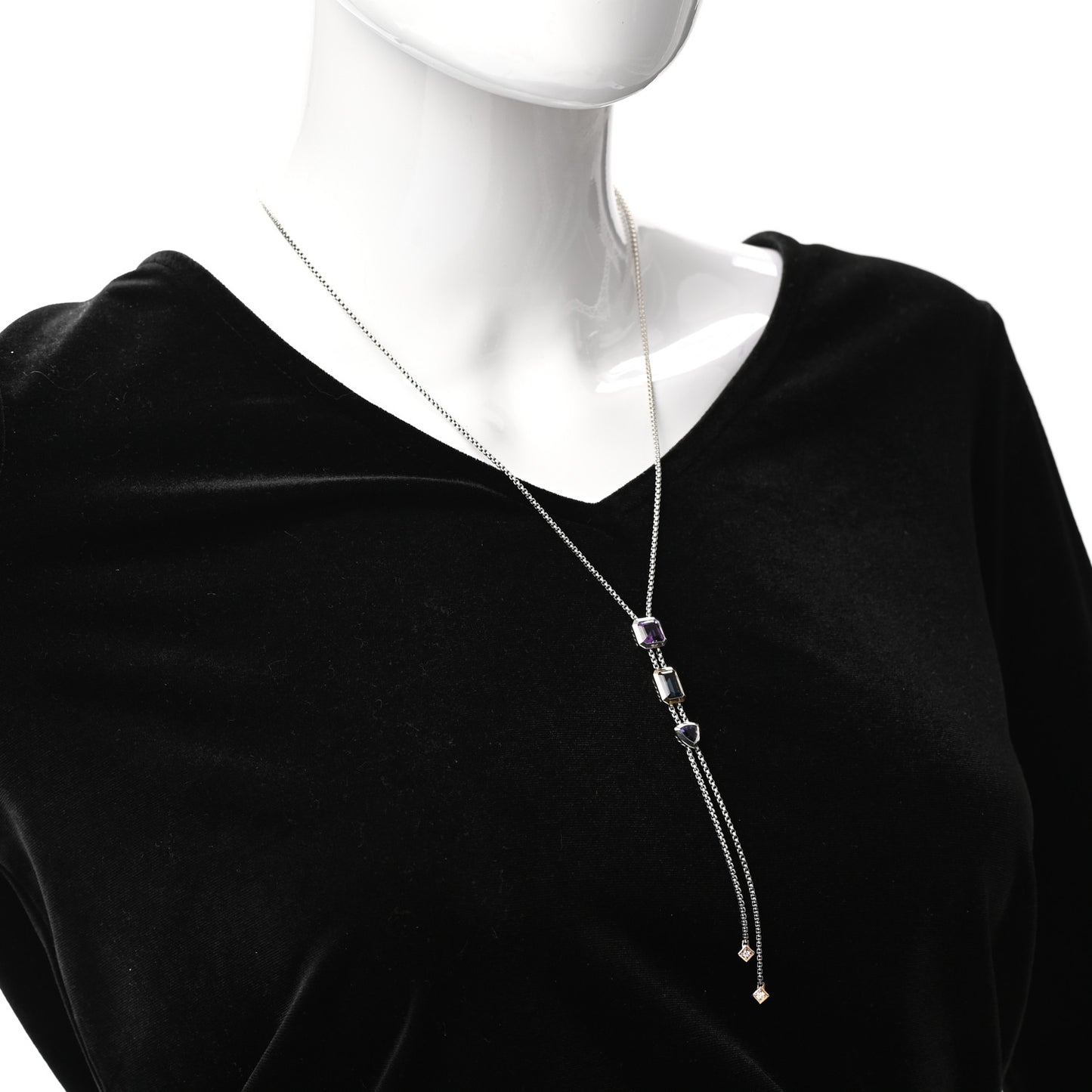 Sterling Silver 18K Yellow Gold Diamond Amethyst Hampton Blue Topaz Iolite Novella Y Necklace