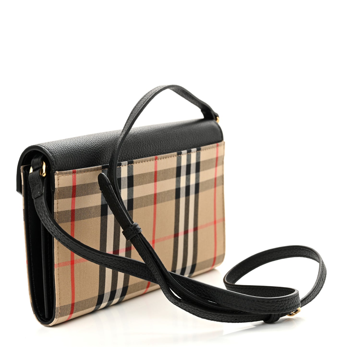 Grainy Calfskin Vintage Check Wallet With Detachable Strap Black
