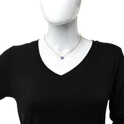 Hermes Lacquered Gold Mini Pop H Pendant Necklace Blue Electrique 2 of 7