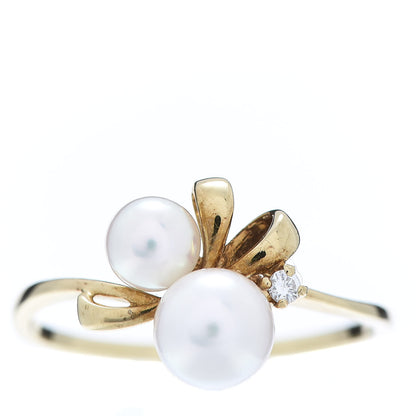 Mikimoto 18K Yellow Gold Diamond Pearl Cluster Ring 52 6 1 of 5