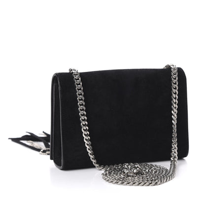 Saint Laurent Suede Fringe Chain Monogram Satchel Black 3 of 9