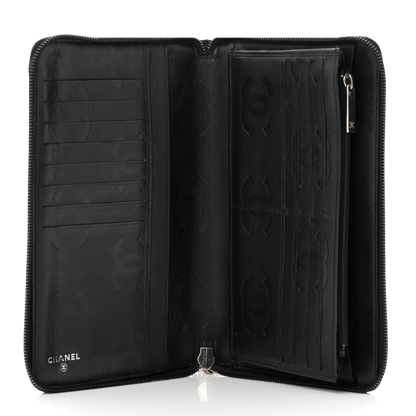 Calfskin Cambon Zip Around Organizer Wallet Black