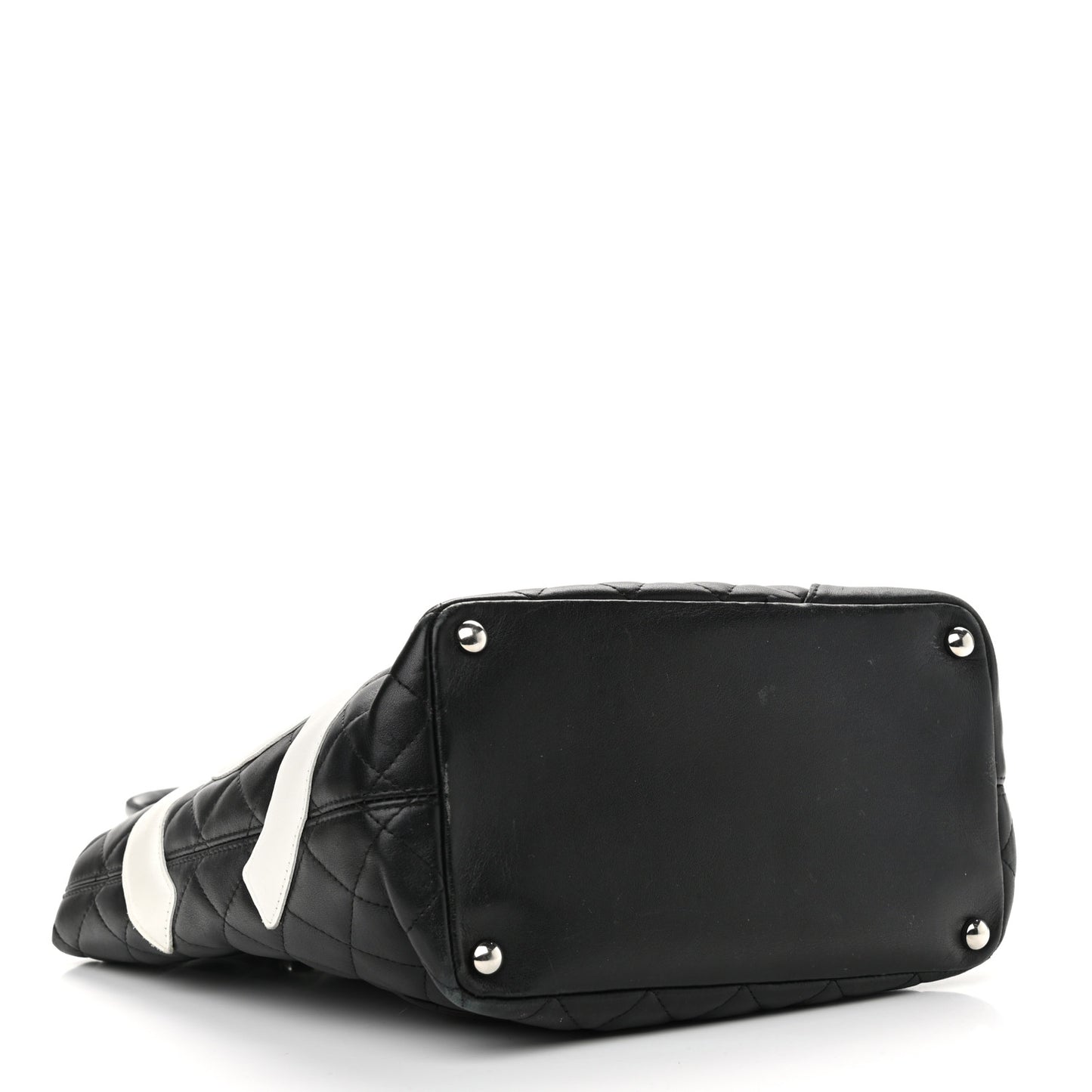 Calfskin Quilted Medium Cambon Tote Black White