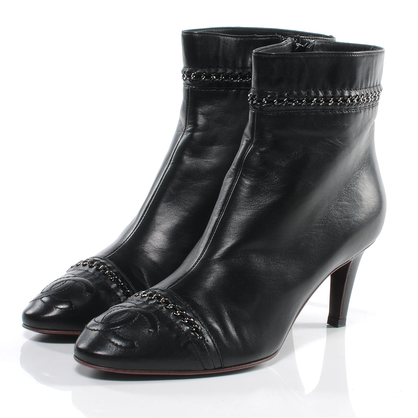 Lambskin CC Chain Short Boots 40.5 Black