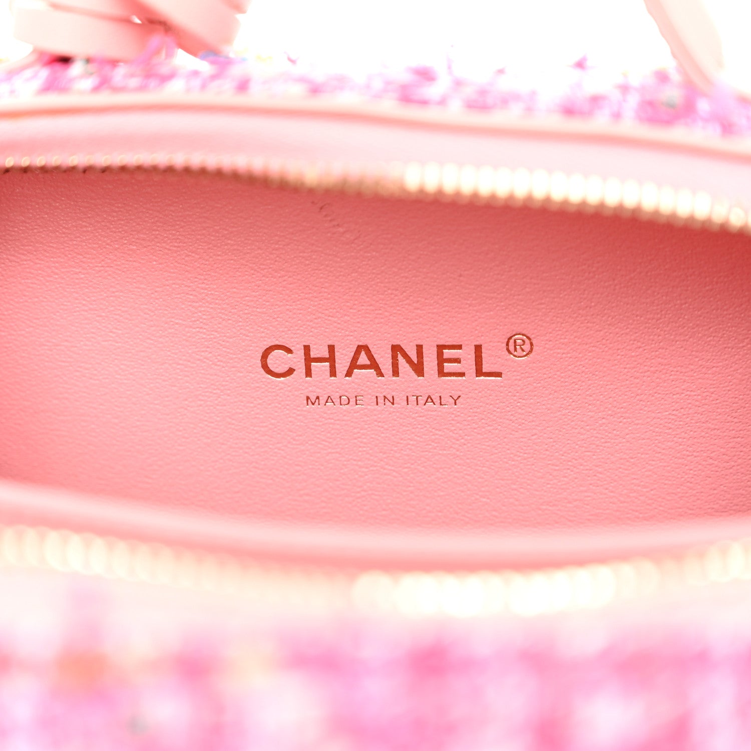 Chanel Tweed Quilted Small CC Filigree Vanity Case Pink 1554839