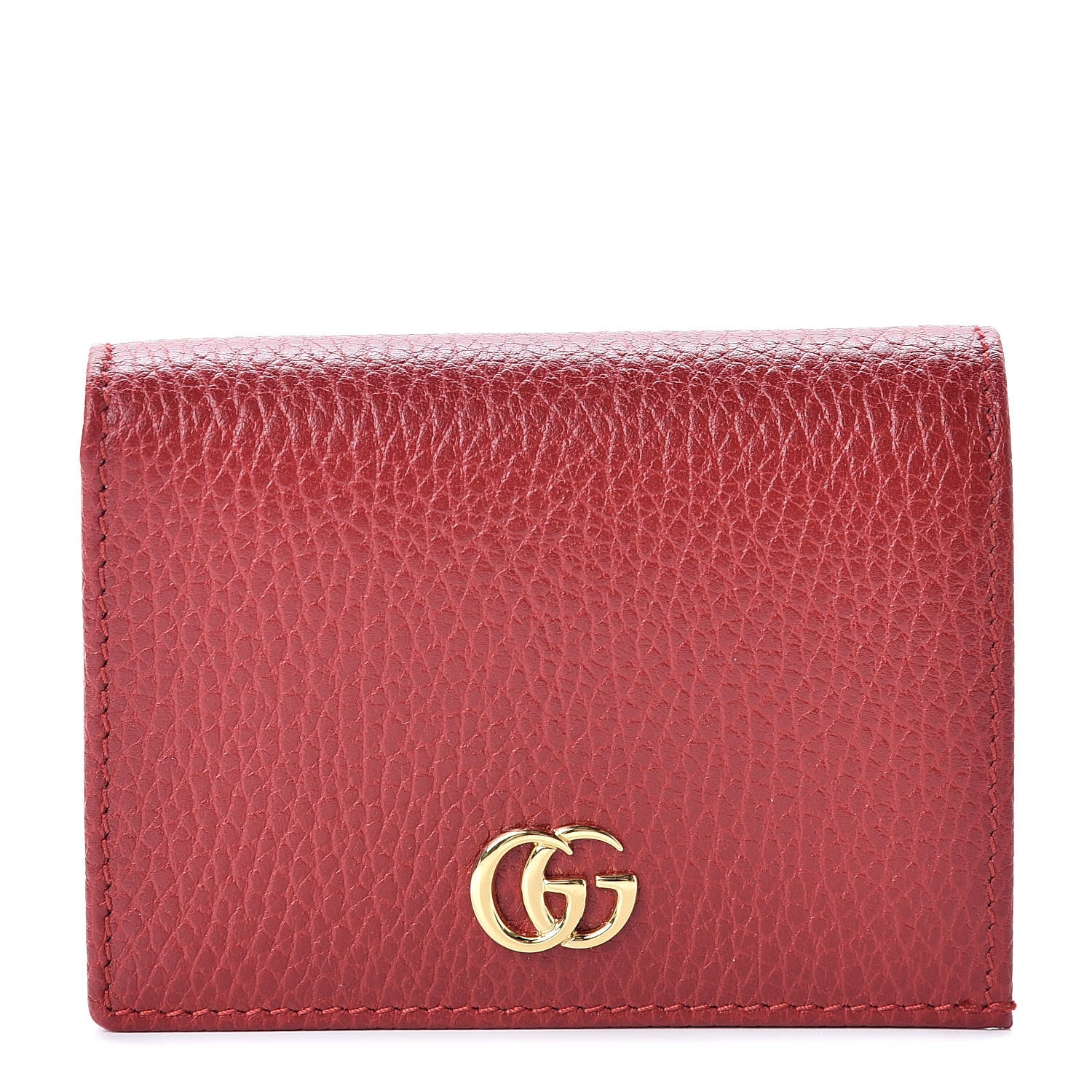 Gucci Pebbled Calfskin GG Marmont Card Case Hibiscus Red 1 of 8