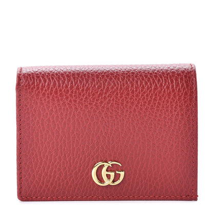 Gucci Pebbled Calfskin GG Marmont Card Case Hibiscus Red 1 of 8