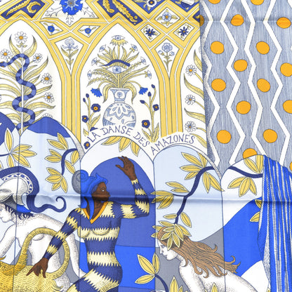 Hermes Silk La Danse Des Amazones Scarf 90 Bleu Roy Gold Creme 6 of 7