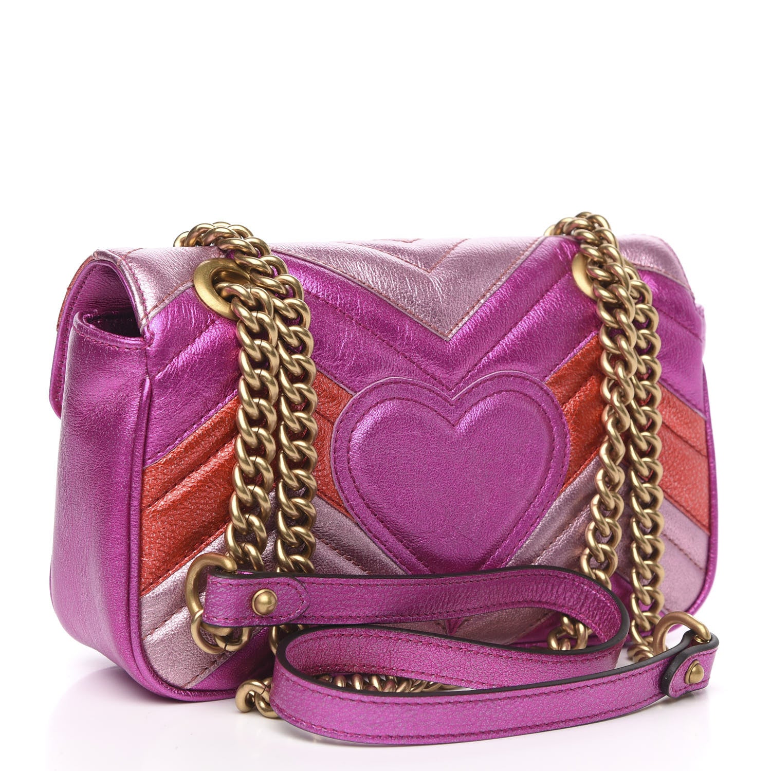 Gucci Metallic Calfskin Matelasse Mini GG Marmont Shoulder Bag Fuchsia 3 of 11