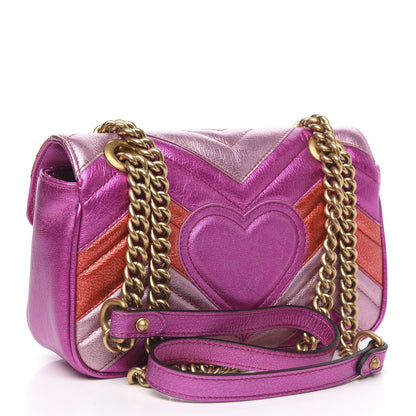 Gucci Metallic Calfskin Matelasse Mini GG Marmont Shoulder Bag Fuchsia 3 of 11
