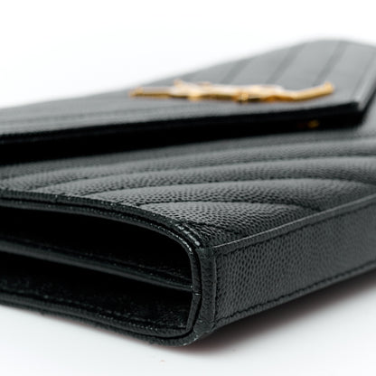 Saint Laurent Grain De Poudre Matelasse Chevron Monogram Chain Wallet Black 8 of 9