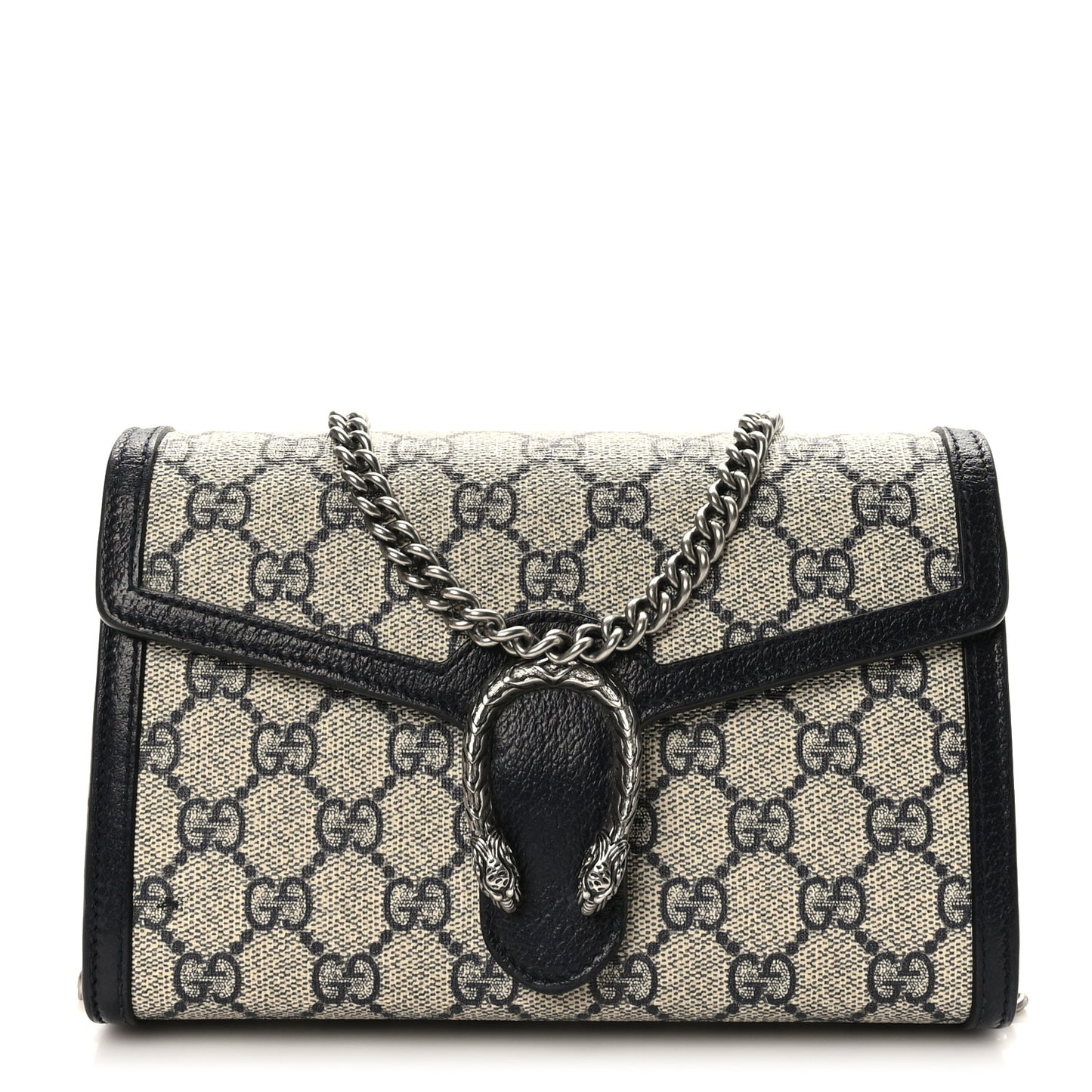 GG Supreme Monogram Textured Dollar Calfskin Mini Dionysus Chain Wallet Beige Blue