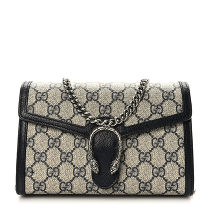 Gucci GG Supreme Monogram Textured Dollar Calfskin Mini Dionysus Chain Wallet Beige Blue 1 of 10