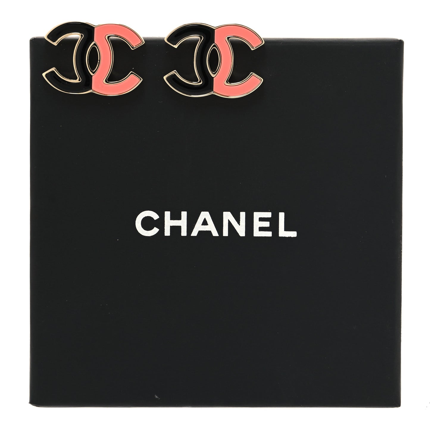 Enamel CC Earrings Gold Black Pink