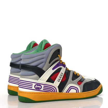 Gucci Evolution Fabric Mens Basket High Top Sneakers 6.5 Black Great White Grey Sky Hibiscus Red 4 of 8