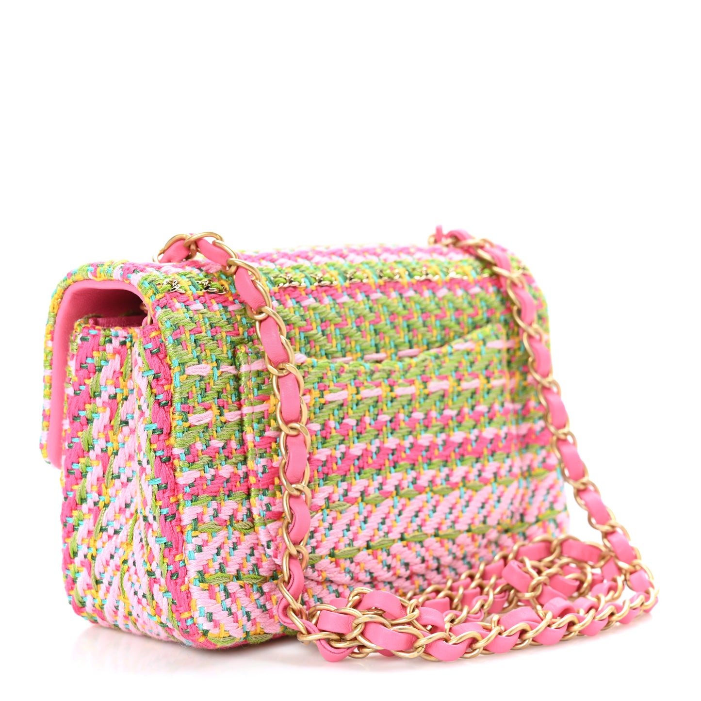 Cotton Mixed Fibers Woven Mini Rectangular Flap Pink Green