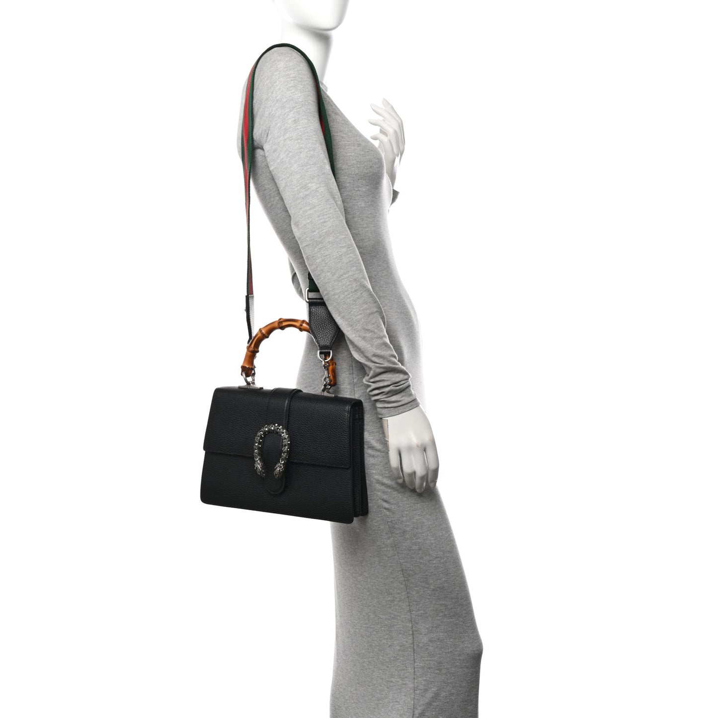 Dollar Calfskin Crystal Web Medium Dionysus Bamboo Top Handle Bag   Black Black Diamond