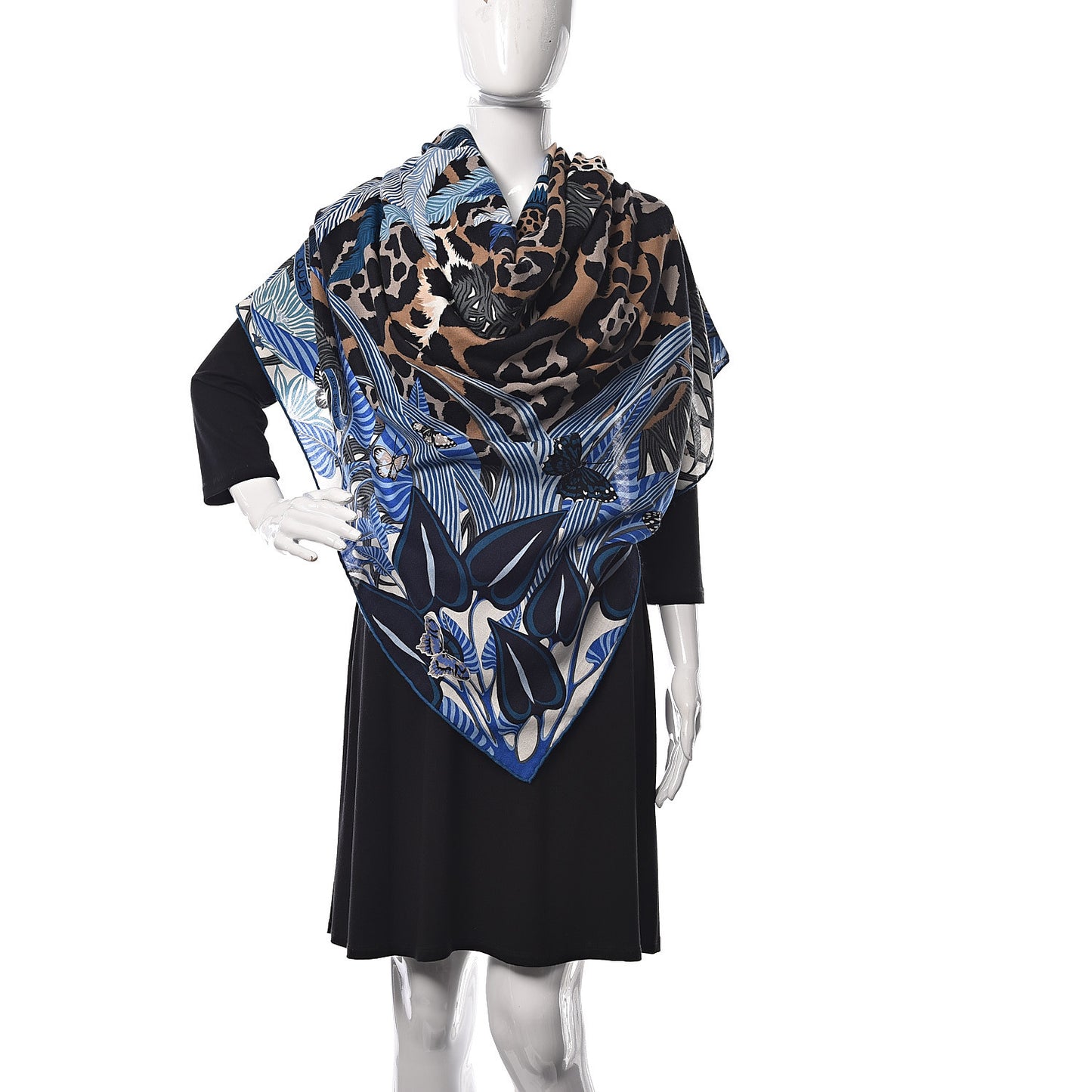 Cashmere Silk Jaguar Quetzal Shawl 140 Bleu Taupe Gris