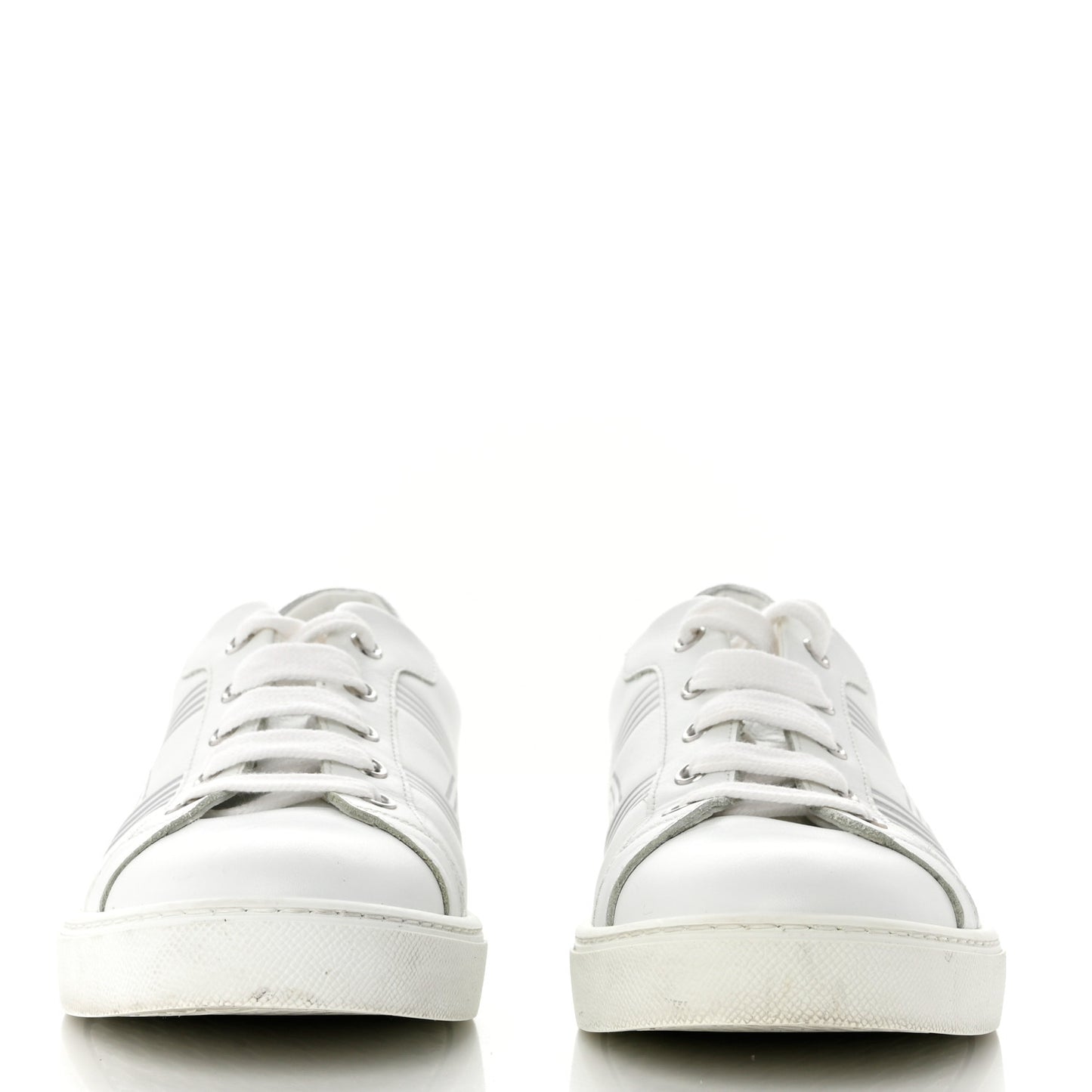 Calfskin Womens Advantage Sneakers 39 White Gris Argente