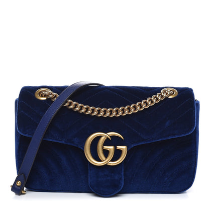 Gucci Velvet Matelasse Small GG Marmont Shoulder Bag Cobalt Blue 1 of 7